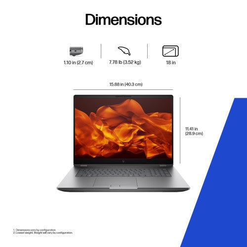 HP ZBook Fury G1i Data Science Intel Core Ultra 7 255HX Mobile workstation 45.7 cm (18") WQXGA 32 GB DDR5-SDRAM 1 TB SSD NVIDIA RTX PRO 2000 Blackwell Wi-Fi 7 (802.11be) Windows 11 Pro AI Workstation, AI PC Silver