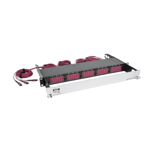 Tripp Lite N48K-15M8L60-B 40/100Gb Fiber Breakout Patch Panel, 40Gb to 4 x 10Gb, 100Gb to 4 x 25Gb, 15 MTP QSFP to 60 LC Duplex OM4 50/125 Multimode Ports, 1U