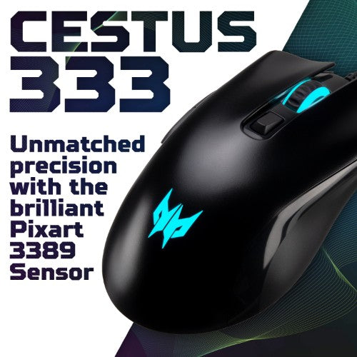 Acer Predator Cestus 333 Gaming Mouse, PMW410, USB2.0, Black, Up to 16000 DPI, Wired, 6 buttons