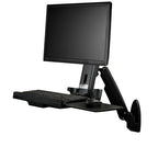 StarTech.com Wall Mount Workstation - Articulating Full Motion Standing Desk with Ergonomic Height Adjustable Monitor & Keyboard Tray Arm - Mouse & Scanner Holders - Single VESA Display - TAA