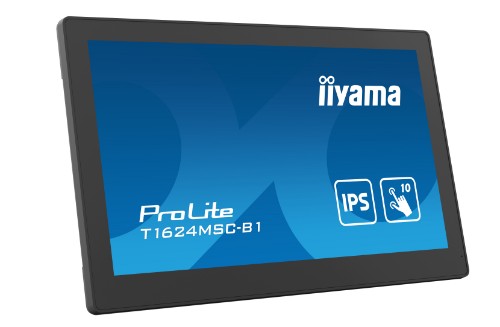 iiyama 15.6” Full HD PCAP 10pt touchscreen monitor with IPS panel technology, integrated media player and a hinged stand on the back