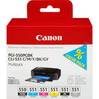 Canon 6496B005/PGI-550/CLI-551 Ink cartridge multi pack Bk,C,M,Y,Gy 7ml Pack=6 for Canon Pixma IP 8700/MG 6350/MG 7550