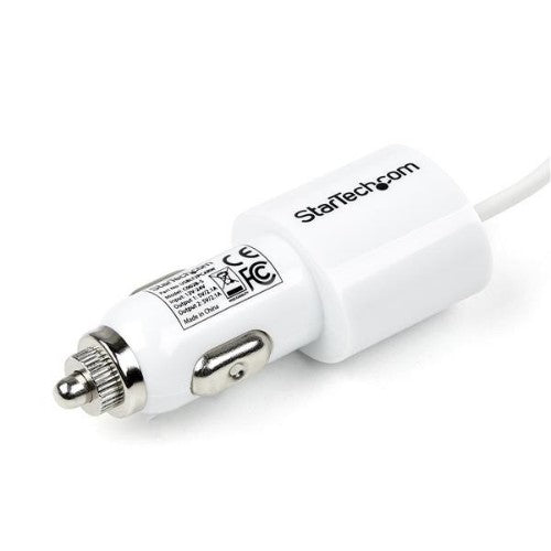 StarTech.com Dual-Port Car Charger - USB with Built-in Lightning Cable - White