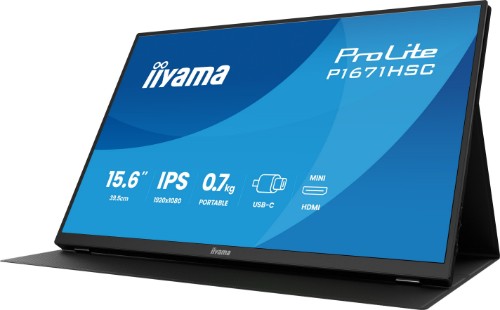 iiyama ProLite 15.6″ portable Full HD IPS monitor with USB‑C, built‑in speakers & leather cover