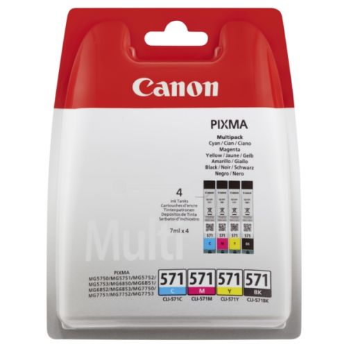 Canon 0386C005/CLI-571 Ink cartridge multi pack Bk,C,M,Y, 4x1.11K pages ISO/IEC 24711 7ml Pack=4 for Canon Pixma MG 5750/7750