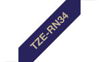 Brother TZE-RN34 DirectLabel gold on Navy blue non adhesive textil 12mm x 4m for Brother P-Touch TZ 3.5-18mm/6-12mm/6-18mm/6-24mm/6-36mm