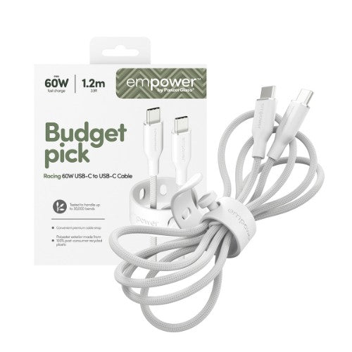 PanzerGlass empower by ® Racing 60W USB-C to USB-C Cable | USB 2.0 | 1.2M | Silver White