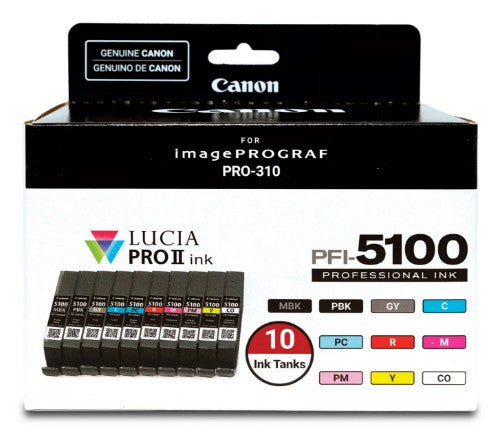 Canon 6951C009/PFI-5100 Ink cartridge multi pack MBK,PBK,C,M,Y,PC,PM,R,GY,CO Pack=10 for Canon IPF PRO-310