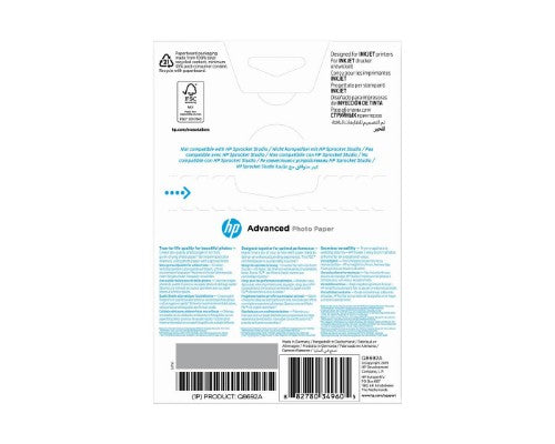 HP Advanced Photo Paper, Glossy, 250 g/m2, 10 x 15 cm (101 x 152 mm), 100 sheets