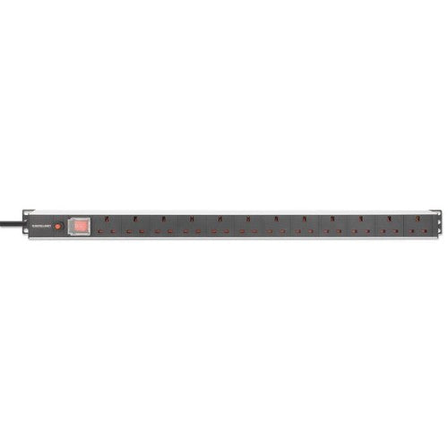 Intellinet 19" 1U PDU 12-way UK, Vertical type, With switch and overload protection, Rackmount, Power Distribution Unit, UK 3-pin outlets, 1.8m power cord, output