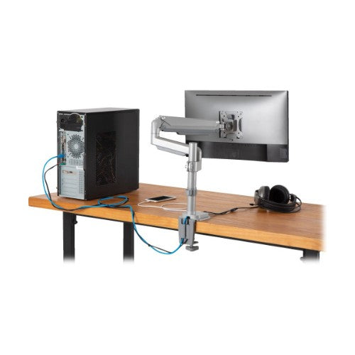 Tripp Lite DDR1732SAL Single-Display Gas Spring-Arm Desktop Clamp or Grommet for 13” to 34” Displays - USB and Audio Ports, Aluminum