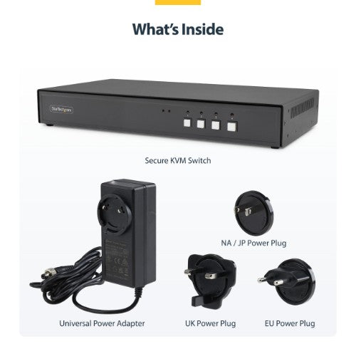 StarTech.com Secure 4-Port Dual-Monitor KVM Switch, 1x DisplayPort In to 2x HDMI Out, 4K 60Hz, NIAP 4.0 Desktop KVM, CAC, Metal Housing, Made in the USA