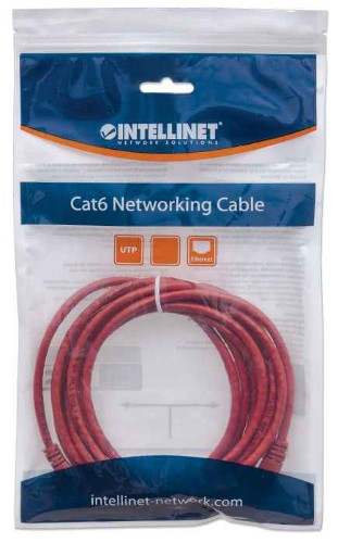 Intellinet Network Patch Cable, Cat6, 0.5m, Red, CCA, U/UTP, PVC, RJ45, Gold Plated Contacts, Snagless, Booted, Lifetime Warranty