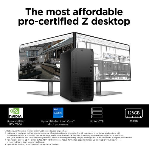 HP Z1 G9 Intel® Core™ i7 i7-14700 32 GB DDR5-SDRAM 1 TB SSD NVIDIA T1000 Windows 11 Pro Tower Workstation AI Workstation Black