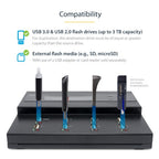 StarTech.com Standalone 1 to 7 USB Thumb Drive Duplicator and Eraser, Multiple USB Flash Drive Copier, System and File and Whole-Drive Copy at 1.5 GB/min, Single and 3-Pass Erase, LCD Display - TAA