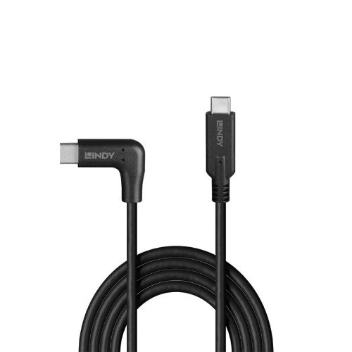 Lindy 0.5m USB 3.2 Straight USB-C to Right-Angled USB-C Cable, 10Gbps