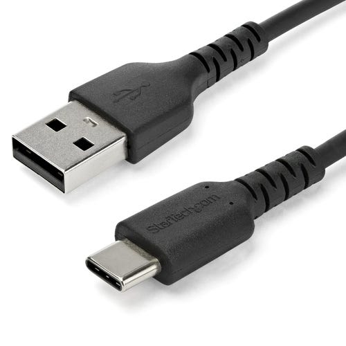 StarTech.com 3ft (1m) USB-A to USB-C Fast Charging Cable, Rugged, Charge & Sync, 3A, USB 2.0, Black TPE Jacket and Aramid Fiber - USB Charging Cord