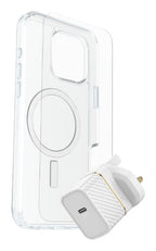 OtterBox Symmetry Series Clear for MagSafe + Premium Glass + Fast Charge Wall Charger USB-C 30W Type G for Apple iPhone 16 Pro Max