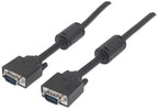 Manhattan VGA Monitor Cable (with Ferrite Cores), 3m, Black, Male to Male, HD15, Cable of higher SVGA Specification (fully compatible), Shielding with Ferrite Cores helps minimise EMI interference for improved video transmission, Lifetime Warranty