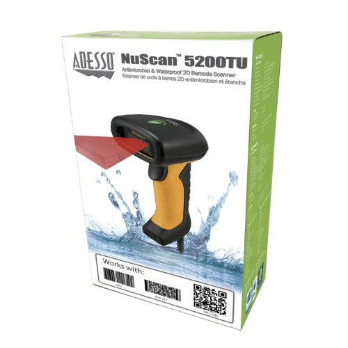 Adesso NuScan 5200TU - Antimicrobial &amp; Waterproof 2D Barcode Scanner