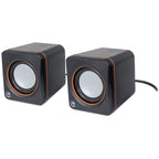 Manhattan 2600 Series Speaker System, Small Size, Big Sound, Two Speakers, Stereo, USB power, Output: 2x 3W, 3.5mm plug for sound, In-Line volume control, Cable 0.9m, Black, Three Year Warranty