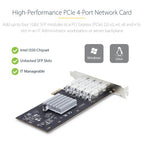 StarTech.com 4-Port GbE SFP Network Card, PCIe 2.0 x2 (x4, x8, x16 Compatible), Intel I350-AM4 4x 1GbE Controller, 1000BASE Copper/Fiber Optic, Desktop/Server Quad-Port Gigabit Ethernet NIC - Windows & Linux