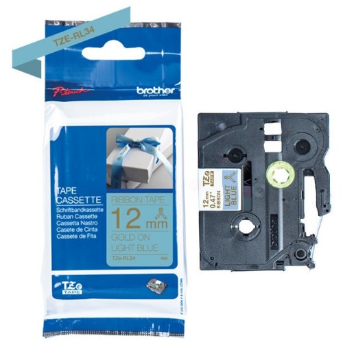 Brother TZE-RL34 DirectLabel gold on blue bright non adhesive textil 12mm x 4m for Brother P-Touch TZ 3.5-18mm/6-12mm/6-18mm/6-24mm/6-36mm