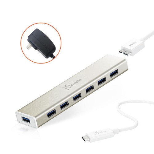 j5create JCH377 USB-C® 7- Port Hub - EU/UK, Metallic Champagne