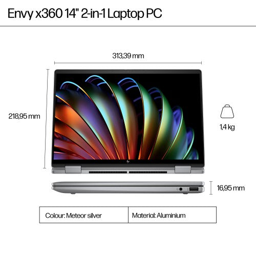 HP Elite x360 Envy x360 14-fa0004na AMD Ryzen™ 5 8640HS Hybrid (2-in-1) 35.6 cm (14") Touchscreen 2K 16 GB LPDDR5-SDRAM 512 GB SSD Wi-Fi 6E (802.11ax) Windows 11 Home AI PC Silver