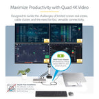 StarTech.com Universal USB4 & Thunderbolt 4 Docking Station, Quad Display on Windows, Dual Display on MacBook, HDMI DP Dock with 100W Laptop Charging
