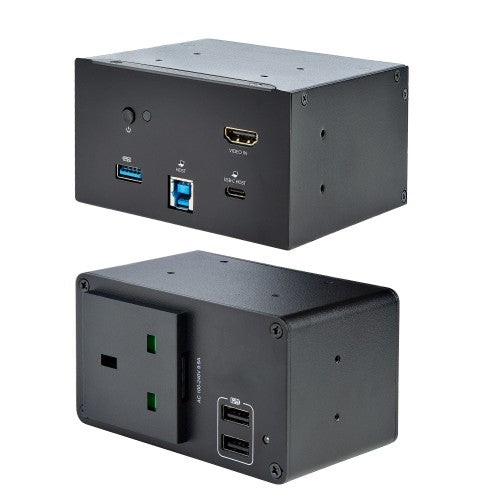 StarTech.com Conference Room Docking Station with Power/Charging; Table Connectivity Box, Universal USB-C Laptop Dock, 60W PD, 4K HDMI, USB Hub, Audio, 1x AC Outlet, 2xUSB Charge Ports