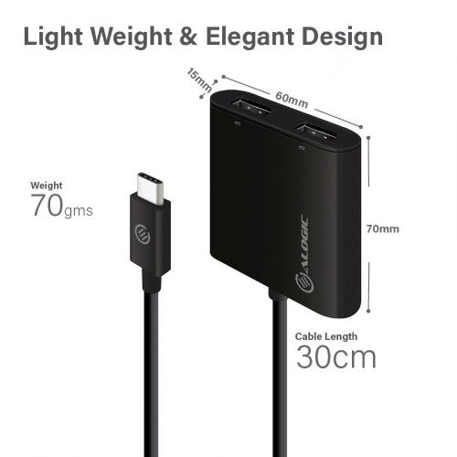 ALOGIC USB-C to Dual DisplayPort 2.0 Adapter-4K-30Hz