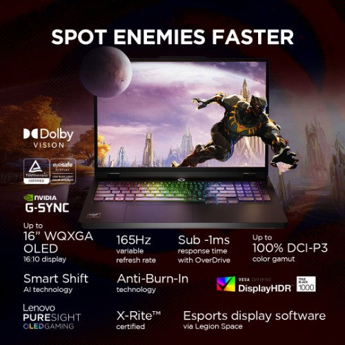 Lenovo Legion Pro 5 16AFR10 AMD Ryzen™ 9 9955HX Laptop 40.6 cm (16") WQXGA 32 GB DDR5-SDRAM 1 TB SSD NVIDIA GeForce RTX 5070 Wi-Fi 7 (802.11be) Windows 11 Home English Black