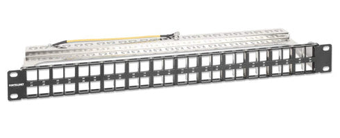 Intellinet 19" 48-Port Shielded Blank Patch Panel, 1U, Unloaded 19-inch Rackmount Keystone Panel for High-density Installations, Removable Cable-Management Bar, Black