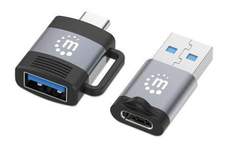 Manhattan 2-Piece Set: USB-C to USB-A and USB-A to USB-C Adapters, Male/Female conversions, 5 Gbps (USB 3.2 Gen1 aka USB 3.0), SuperSpeed USB, Black/Silver, Lifetime Warranty