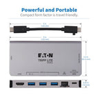 Tripp Lite U442-DOCK5D-GY USB-C Dock - 4K HDMI, USB 3.x (5Gbps), USB-A/C Hub Ports, GbE, Memory Card, 100W PD Charging, Detachable Cord