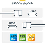 StarTech.com 10ft (3m) USB-C Charging Cable, Charge & Sync, 60W (3A) PD, USB 2.0 Laptop Charger Cable, TPE Jacket - White USB C Charging Cord