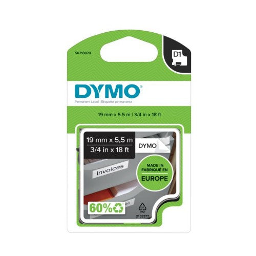 Dymo 16960/S0718070 DirectLabel-etikettes Polyester black on white 19mm x 5,5m for Dymo D1 6-19mm/24mm/400 Duo