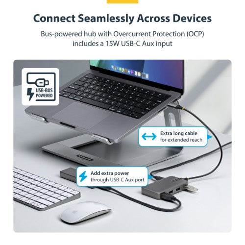 StarTech.com 4-Port USB-C Hub, 5Gbps, Bus Powered, USB C to 4x USB-A Hub with USB-C Auxiliary Power Input, 1ft/30cm Host Cable, Portable Desktop/Laptop USB Hub