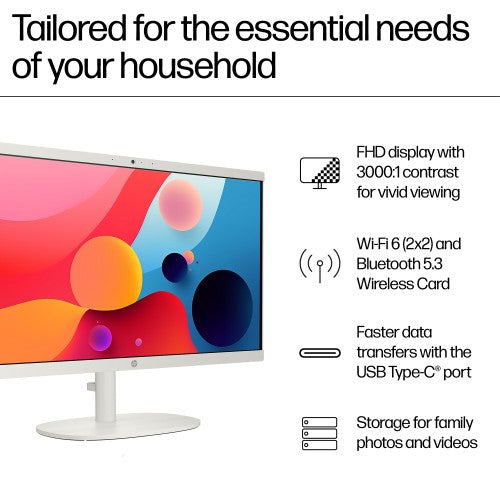 HP 22-dg0006na Intel® N N100 54.5 cm (21.4") 1920 x 1080 pixels All-in-One PC 8 GB DDR5-SDRAM 256 GB SSD Windows 11 Home Wi-Fi 6 (802.11ax) White