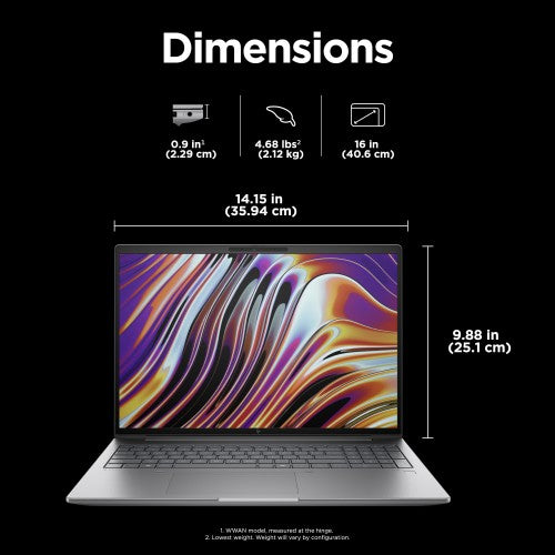 HP ZBook Power G11 Intel Core Ultra 9 185H Mobile workstation 40.6 cm (16") WUXGA 64 GB DDR5-SDRAM 2 TB SSD NVIDIA RTX 1000 Ada Wi-Fi 6E (802.11ax) Windows 11 Pro AI Workstation, AI PC Silver