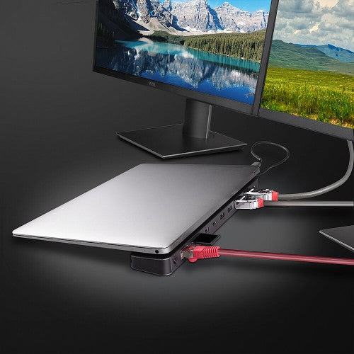 Lindy DST-Mini XT 810, USB-C Laptop Mini Docking Station with Single Display (8K) or Dual Display (4K60) and 100W Pass-Through Charging