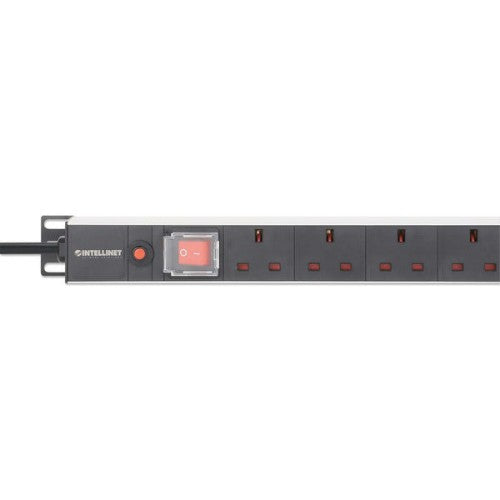 Intellinet 19" 1U PDU 12-way UK, Vertical type, With switch and overload protection, Rackmount, Power Distribution Unit, UK 3-pin outlets, 1.8m power cord, output