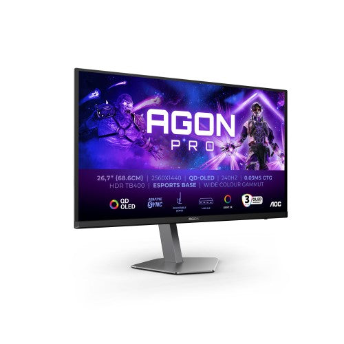 AOC AGON PRO AG276QZD2 computer monitor 67.3 cm (26.5") 2560 x 1440 pixels Quad HD QD-OLED Grey