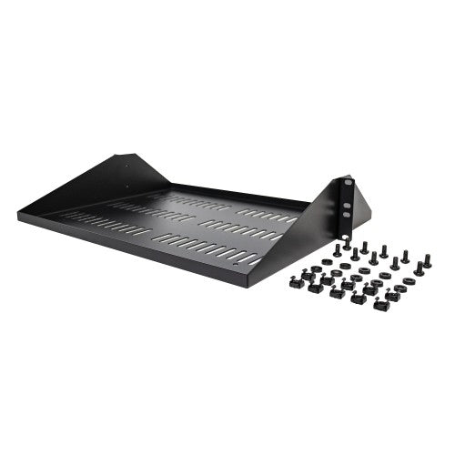 StarTech.com 2U Server Rack Shelf, Center Mounted Universal Vented Rackmount Cantilever Tray for 19" Network Equipment Rack, Heavy Duty Steel, 200lb Capacity, 14" Deep, Black