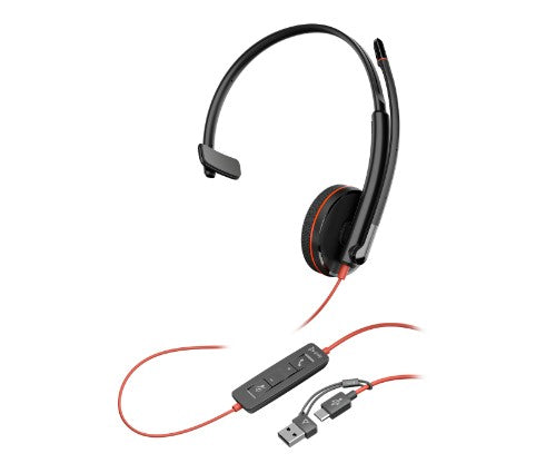 HP Poly Blackwire 3210 Monaural USB-C Headset +USB-C/A Adapter (Bulk)