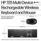 HP 720 Multi-Device Rechargeable Wireless Keyboard and Mouse Combo