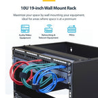 StarTech.com 10U Wall Mount Network Rack - 14" (35.5cm) Deep (Low Profile), 19" Patch Panel Bracket for Shallow Server, IT Equipment, Network Switches - 77lbs/35kg Weight Cap., Black