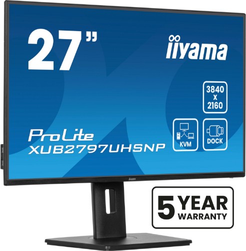 iiyama ProLite 27’’ 4K IPS technology panel with RJ45 (LAN), KVM Switch and USB-C Dock with 96W power delivery
