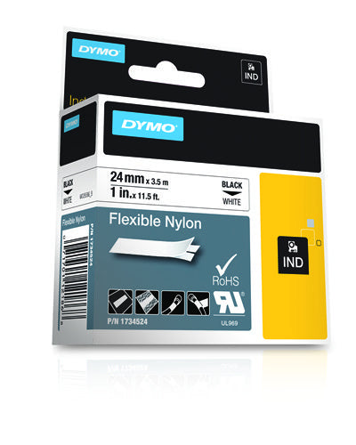 Dymo 1734524/S0773840 Ribbon Nylon flexible black on white 24mm x 3,5m for Dymo Rhino 6-24mm